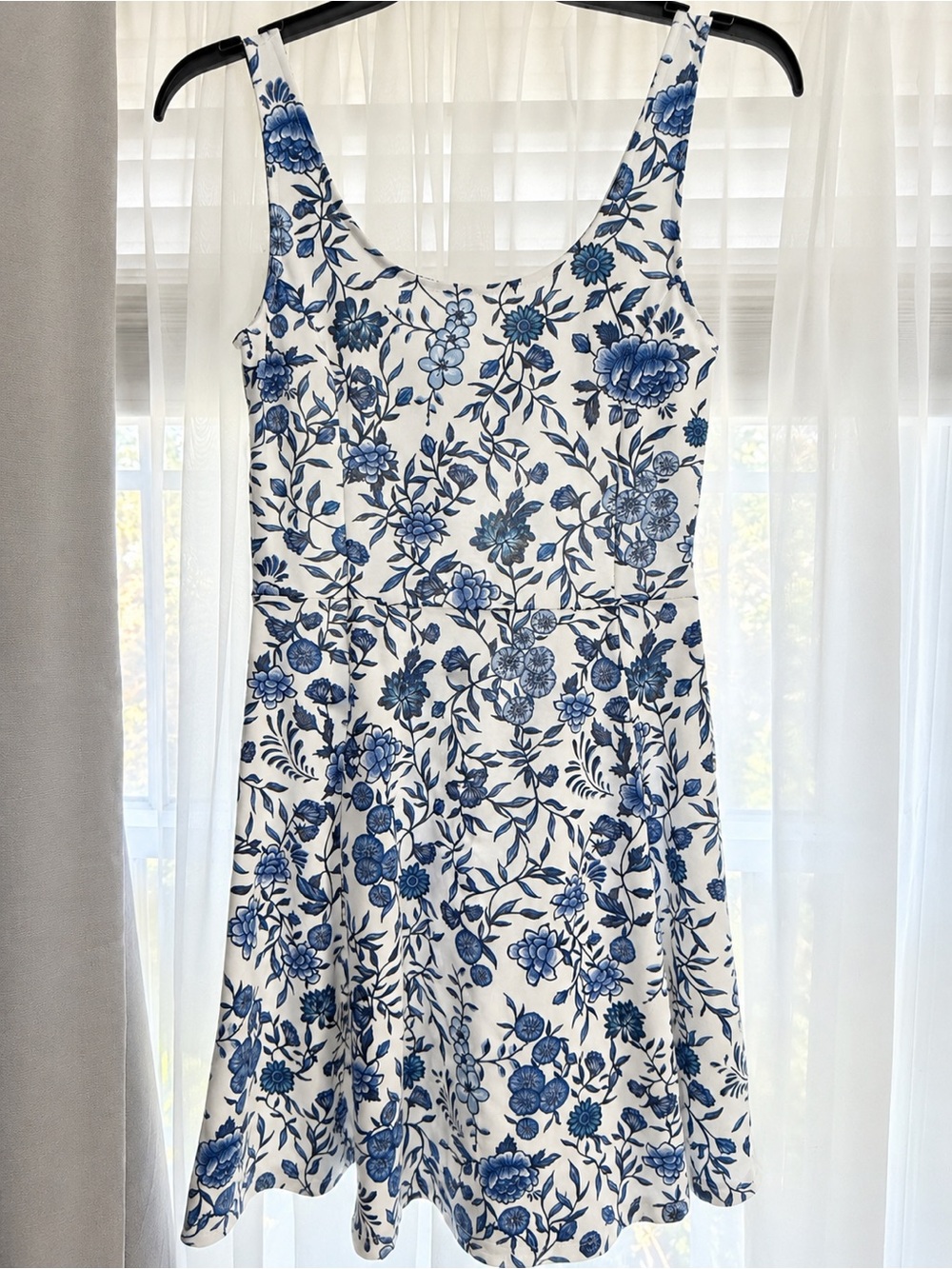 H&M White Mini Dress with Blue Floral Print